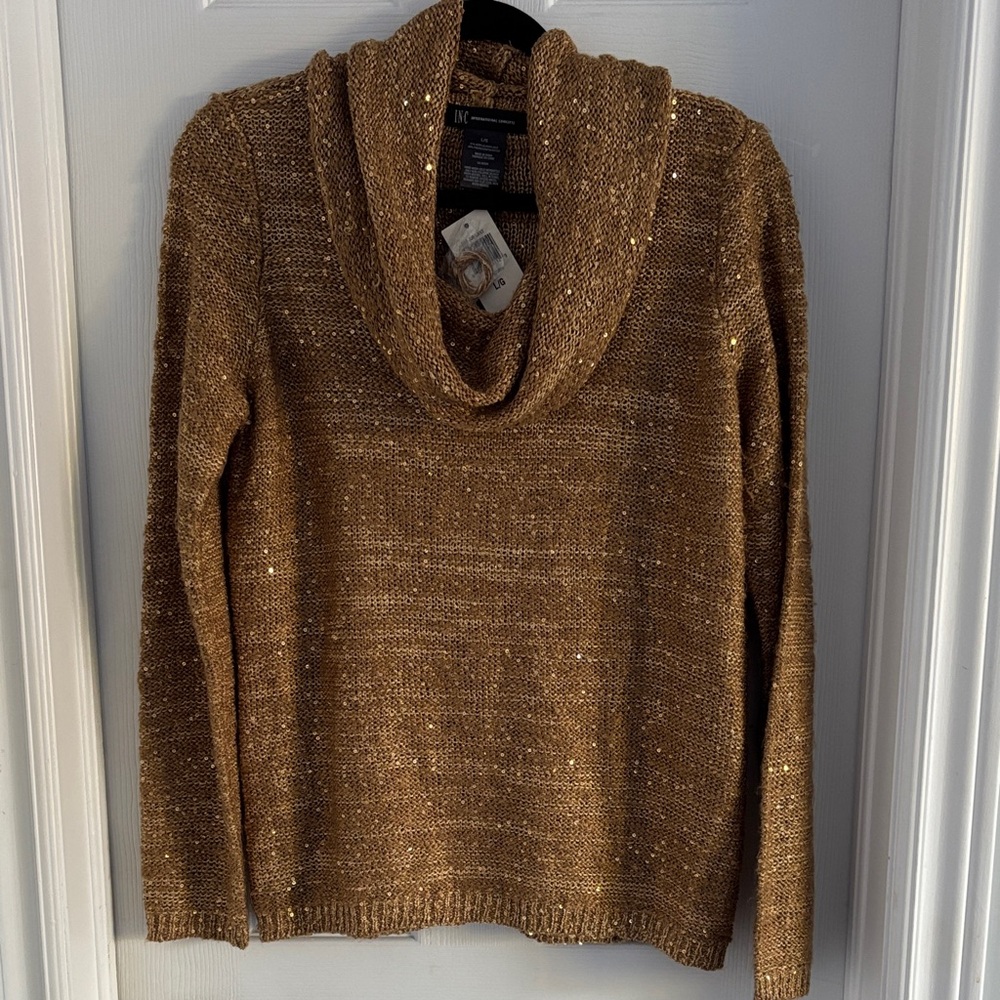 INC Gold Sweater with Cowl Neck-L